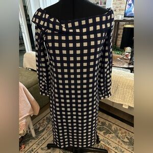 Banana Republic Navy and White Checkered Long Sleeve Dress